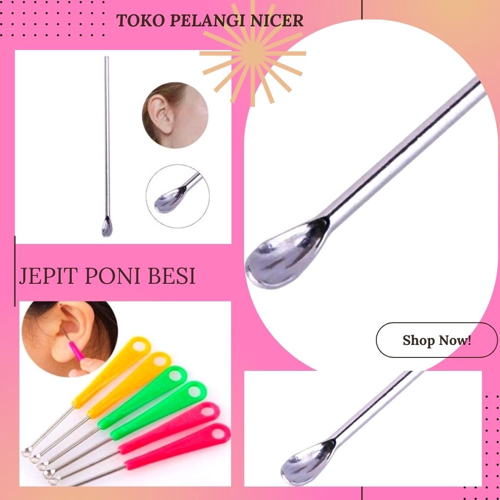 KOREK KUPING STAINLESS GAGANG PLASTIS/ALAT PEMBERSIH TELINGA/KOREK KUPING BESI WARNA RANDOM/