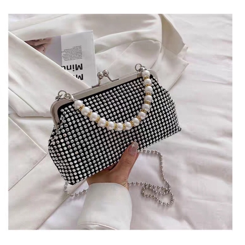 SG7657 syafniegalery tas pesta tali rantai dan tali mutiara import 3550