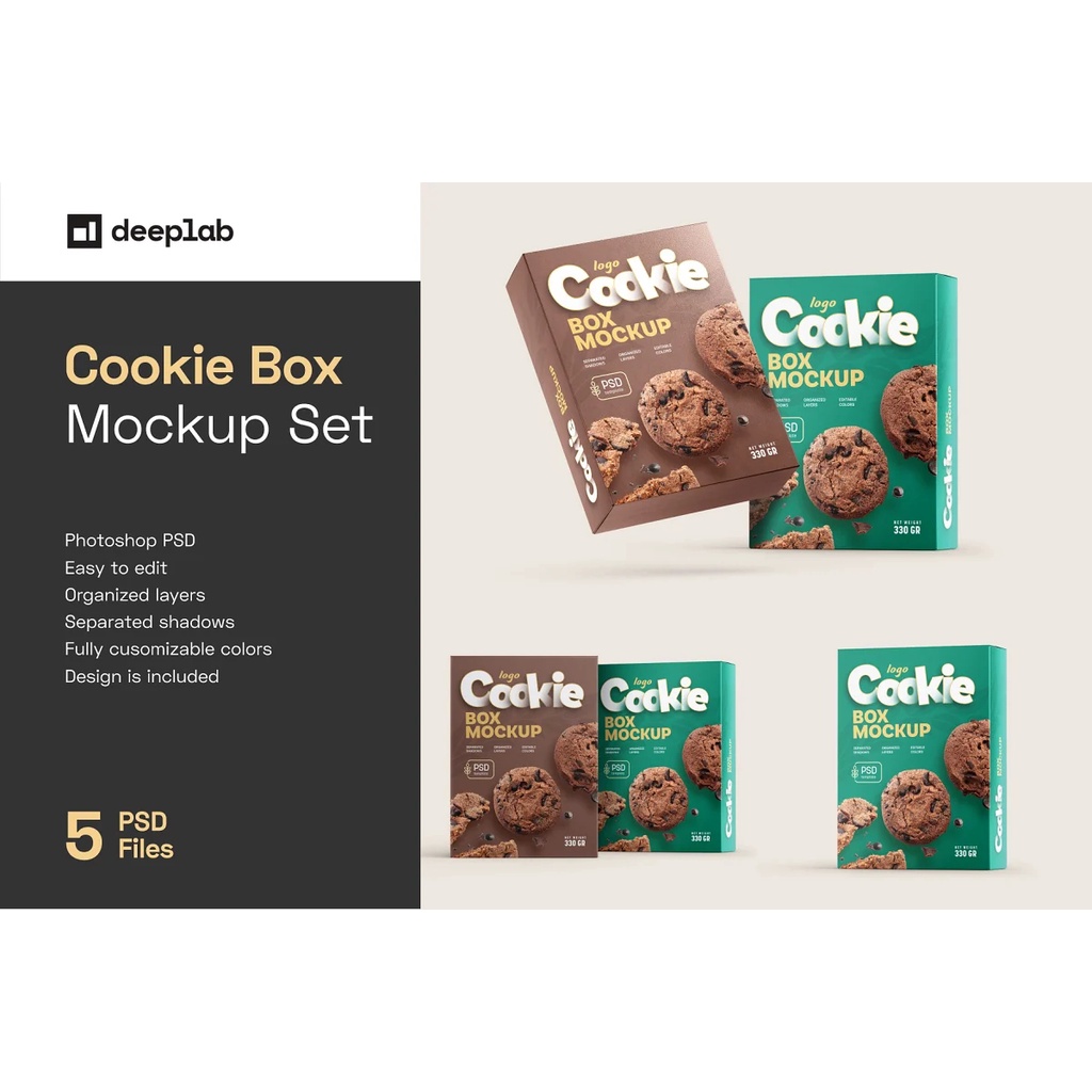 Cookies Box Packaging Mockup Set