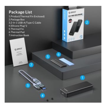 Ssd m2 enclosure orico Ngff sata usb3.1 type-c 6Gbps 2280 hm2c3 - casing m.2 b-key external hm2-c3