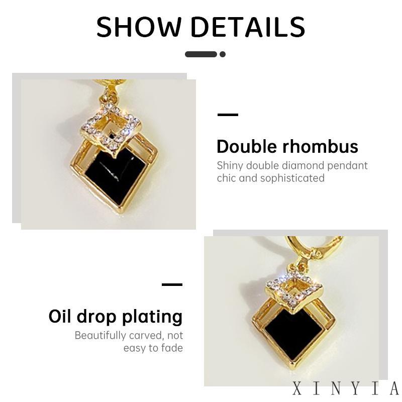【Bayar di tempat】Anting Berlian Imitasi Bentuk Double Diamond Warna Hitam Untuk Pernikahan