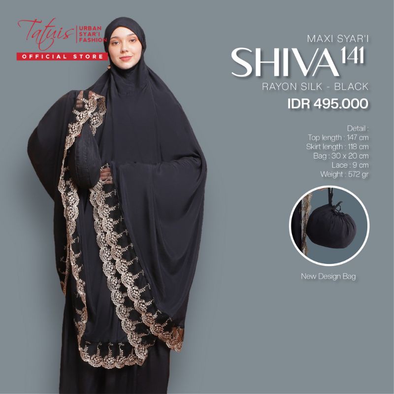 MUKENA TATUIS SHIVA 141 BLACK &amp; GOLD DEWASA MAXI JUMBO RAYON SATIN PREMIUM