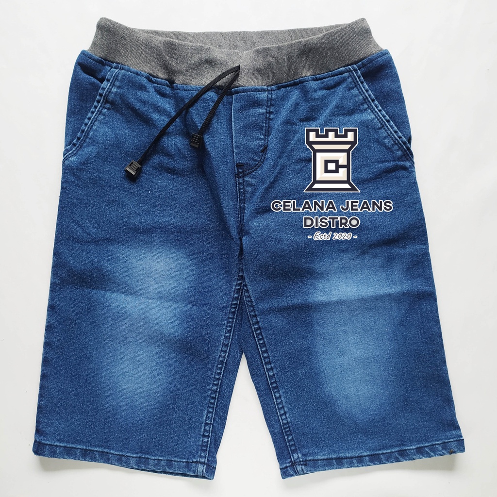 Celana Jeans Pendek Pria Pinggang Karet Biru Distro Continue