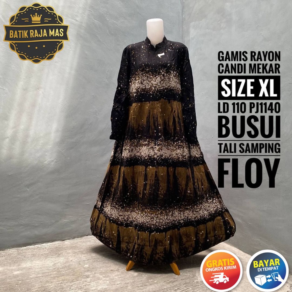 Gamis Modern Terbaru 2022 Wanita Dewasa Kekinian Syari Raya Lebaran Motif Batik Abstrak Rayon Twill 