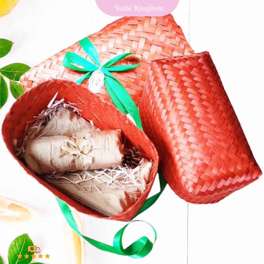 Besek Bambu Anyaman / Kotak Anyaman merah Big Size , Besek Bambu Merah besek bambu panjang 35cm