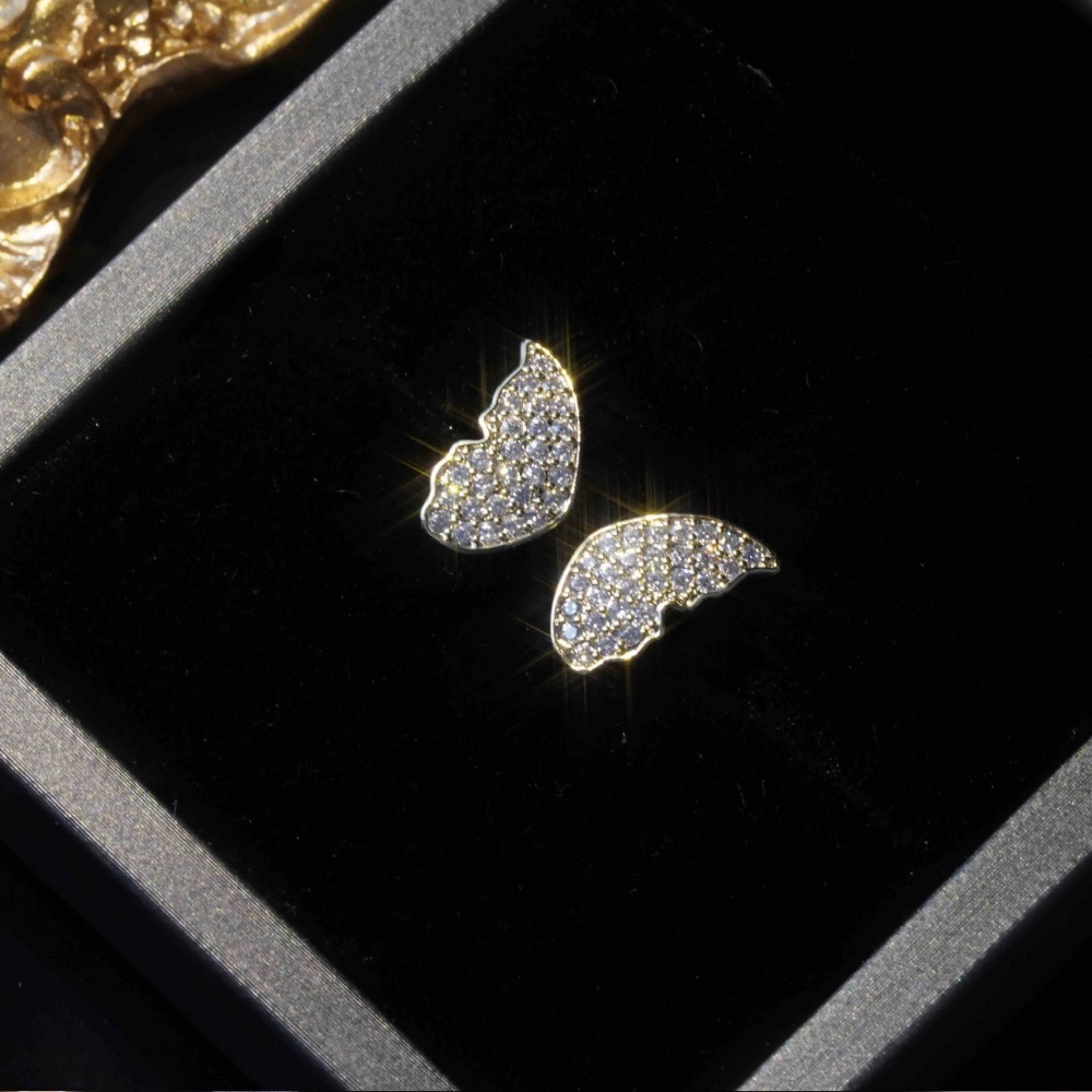 Anting Tusuk Dua Lapis Bentuk Kupukupu Micro Butterfly Dapat Dilepas Untuk Wanita Butterfly