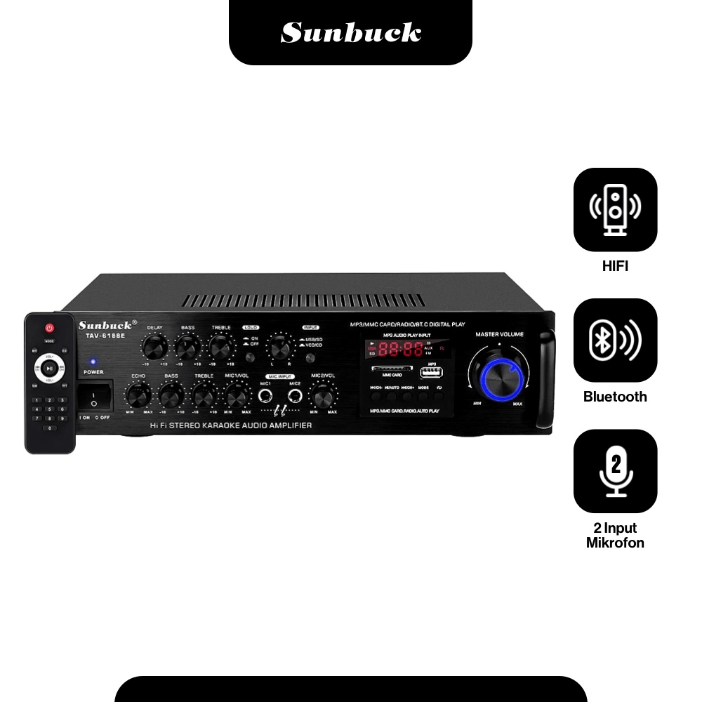Sunbuck TAV-6188 - Bluetooth EQ Audio Amplifier Home Theater FM 2000W