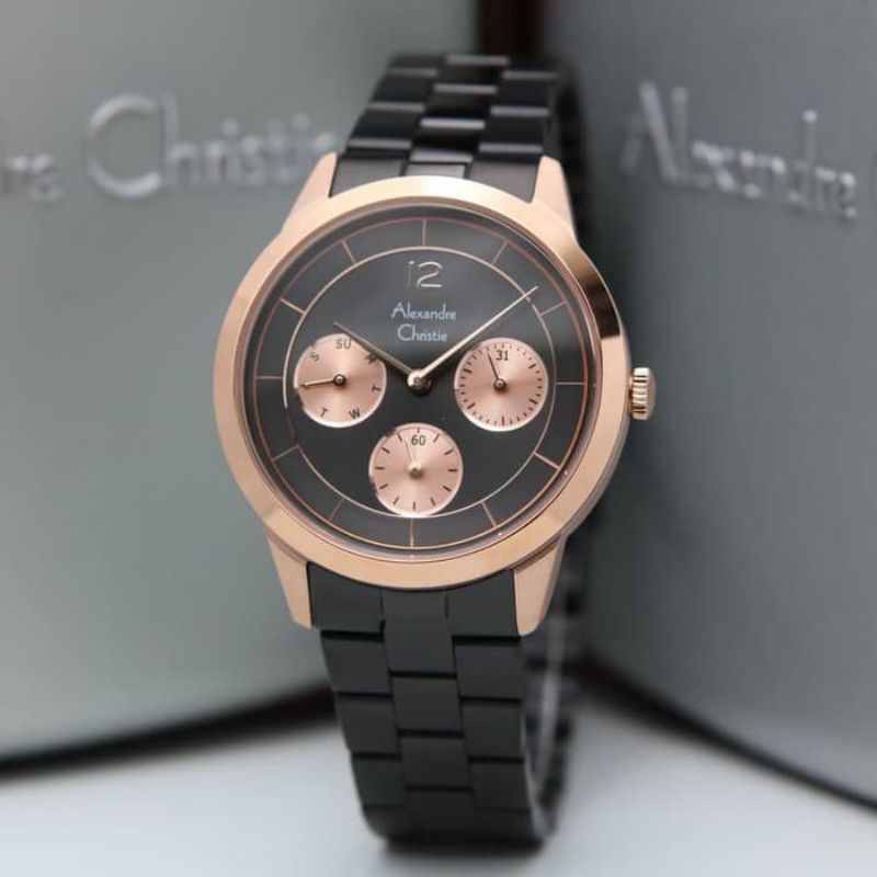 Jam Tangan Wanita Alexander Christie AC 2760 hitam rosegold original