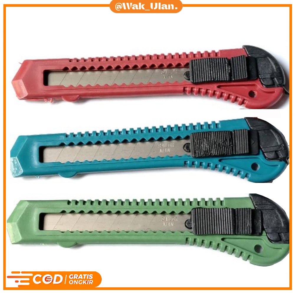 

Cutter Ukuran Besar 18mm Cuter Super Tajam Sliding Cutting Tool Alat Potong Kertas Kardus unboxing packing