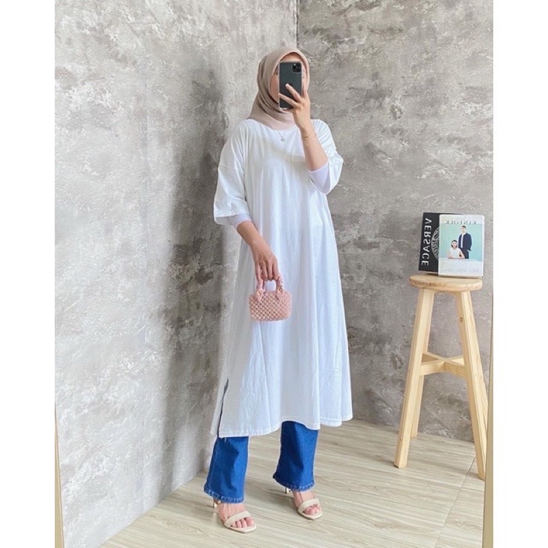 Kyla Dress Shirt (kaos dress) | mididress kaos | tunik kaos | MENDY DRESS BASIC OVERSIZED PANJANG LONG KAOS DRESS TSHIRT POLOS KATUN KAOS TUNIK SIMPLE KOREAN