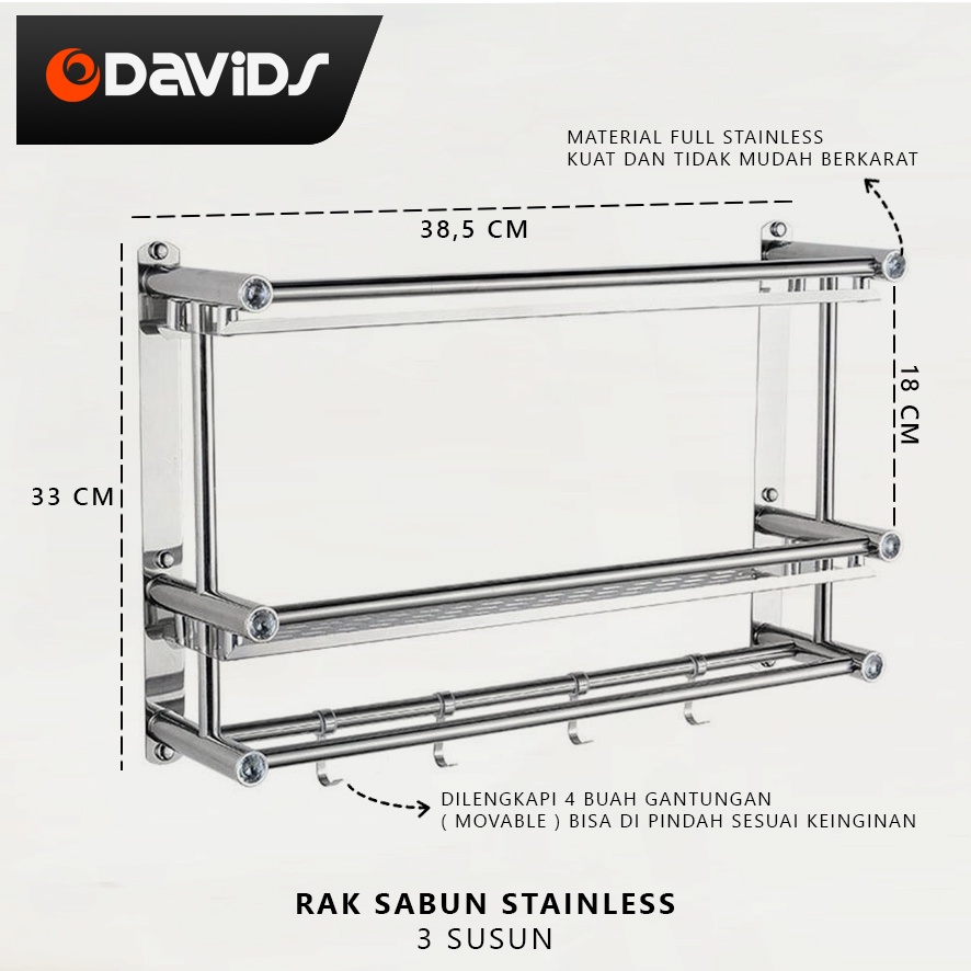 Rak Sabun Kamar Mandi Dinding Tembok Toilet Stainless Susun Dapur