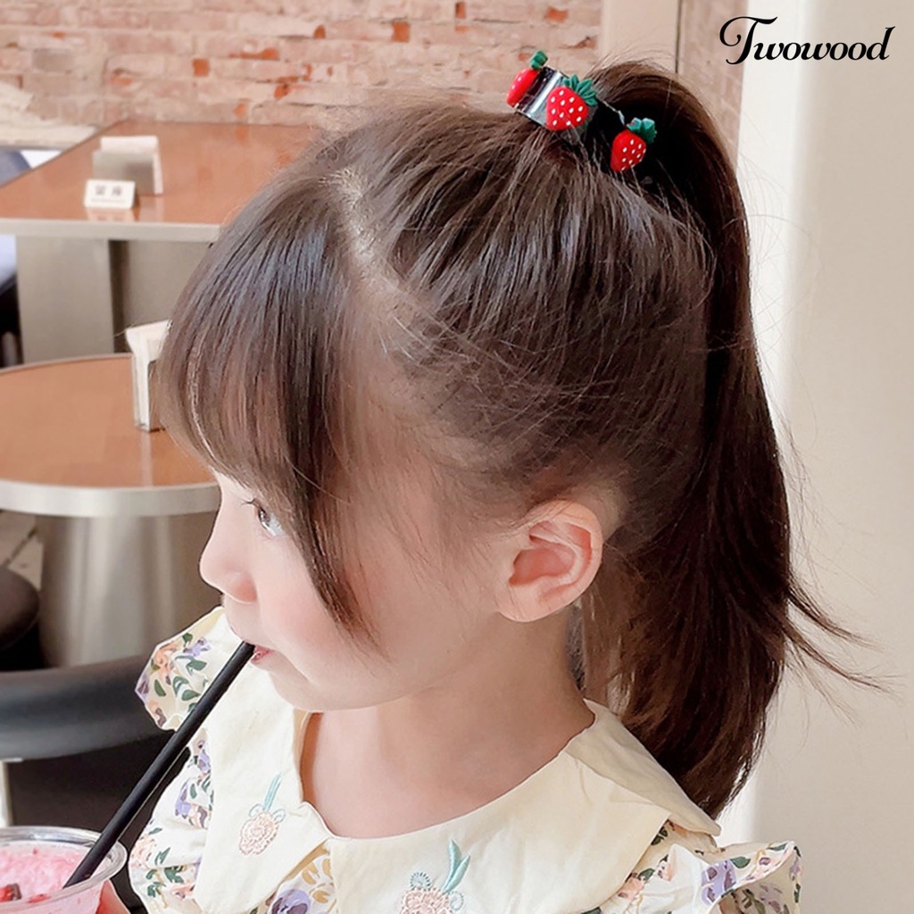 Aksesoris Jepit Rambut Ponytail Non slip Motif Kartun Strawberry Dan Hati Untuk Anak