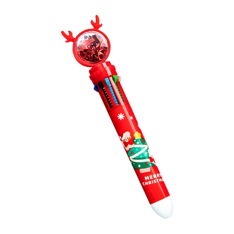 Zzz 10in1 Pulpen Retractable 10 Warna Motif Rusa Natal