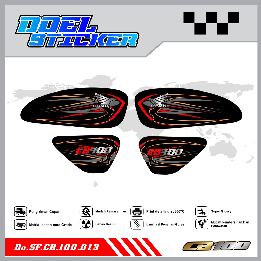 Sticker Striping Honda CB 100 List Variasi Hologram , Crome Doel  013