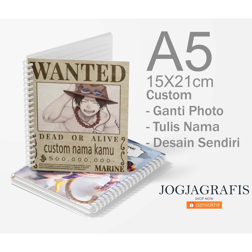 

Buku Spiral Notebook Anime One Piece A5 WANTED Bounty