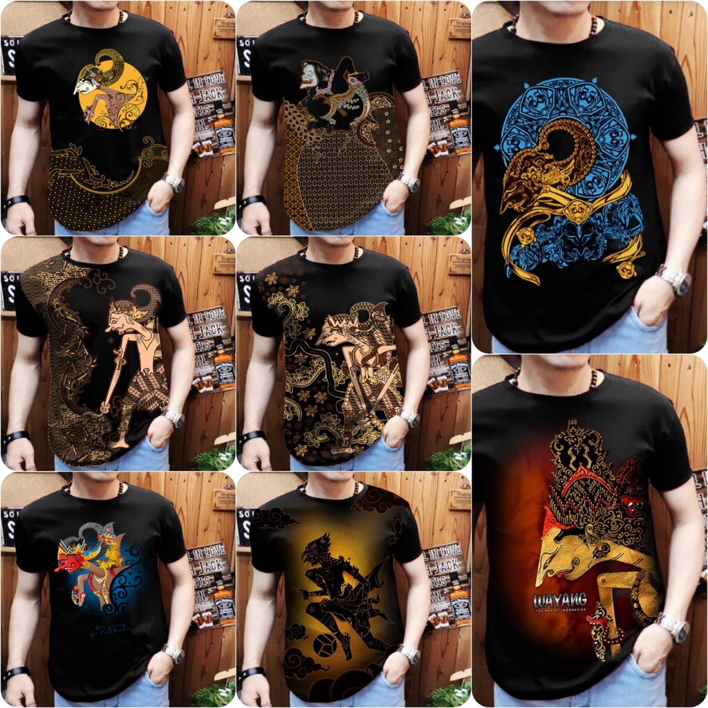 Jual Alpha Kaos Wayang Oblong Cowok Batik Arjuna Gatotkaca Semar Kaos Java Indonesia 5908