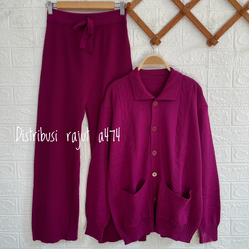 ONESET SETELAN CARDY 9 AWE CABLE KNIT OVERSIZE