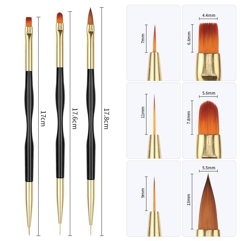 3pcs / Set Brush Pen Nail Art Akrilik 3D Ultra Tipis Untuk Menggambar Garis