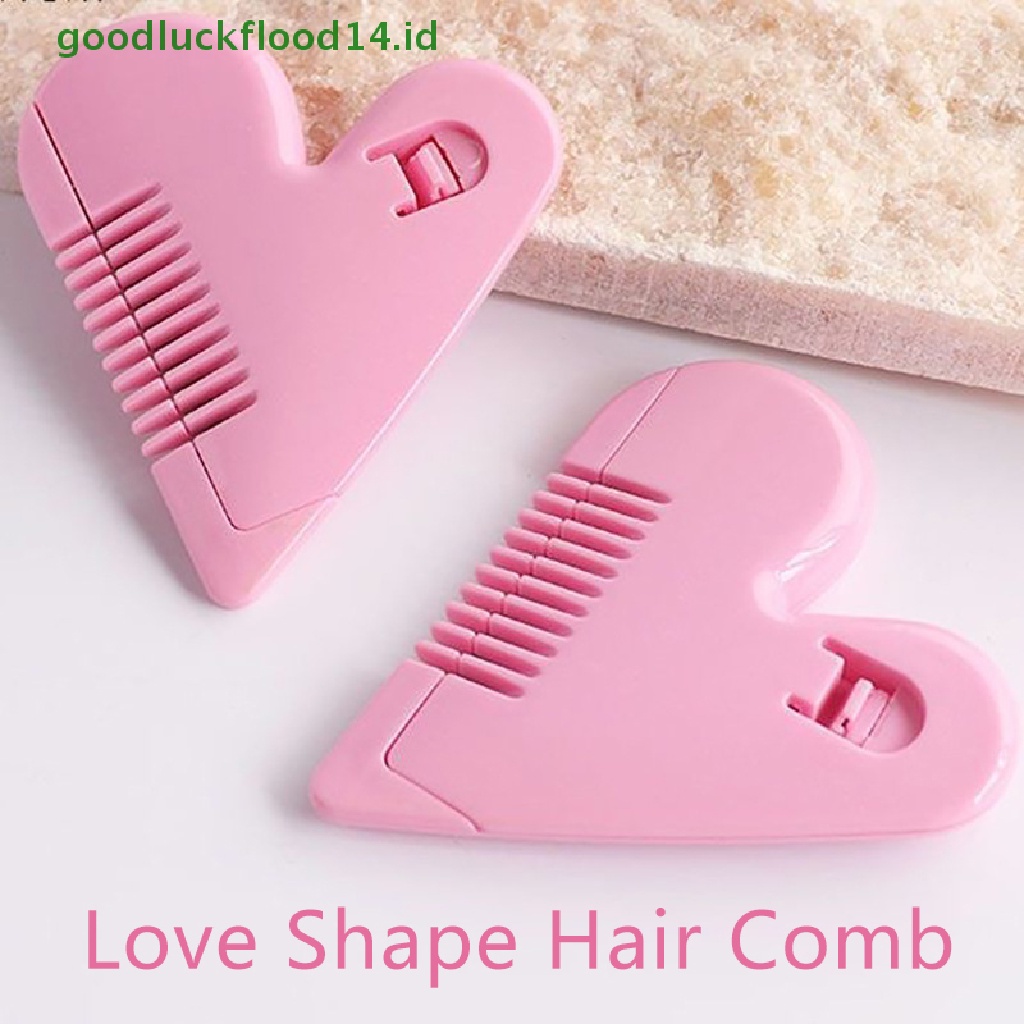 (GOOGFOUR) Sisir Mini Bentuk Hati Warna Pink Dengan Pisau Untuk Potong Rambut