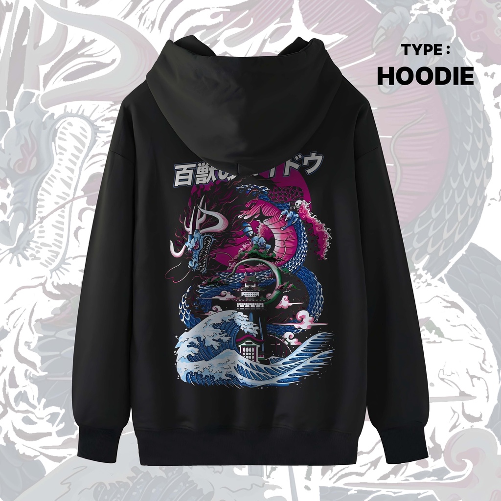 Crewneck Hoodie Streetwear Japanese Dragon Cotton Fleece Unisex