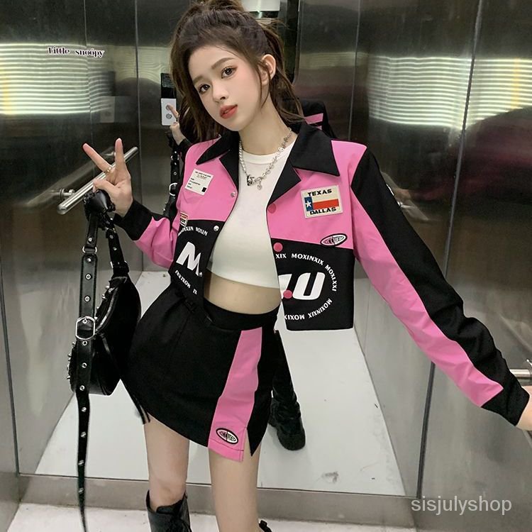 [✅BISA COD] #Sisjuly# Jakarta Ready Setelan Wanita Kekinian Wanita Amerika Retro Jaket Tipis Fashion Sepeda Motor Suit Jaket Bisbol Jaket Lengan Panja