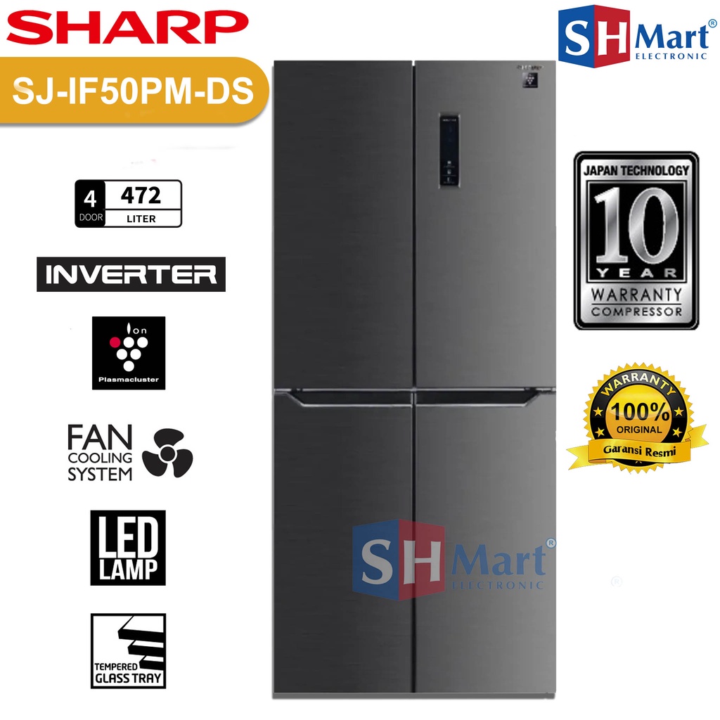 KULKAS SHARP SIDE BY SIDE 4 PINTU SJ-IF50PM-DS KAPASITAS 472 LITER INVERTER TECHNOLOGY GARANSI RESMI