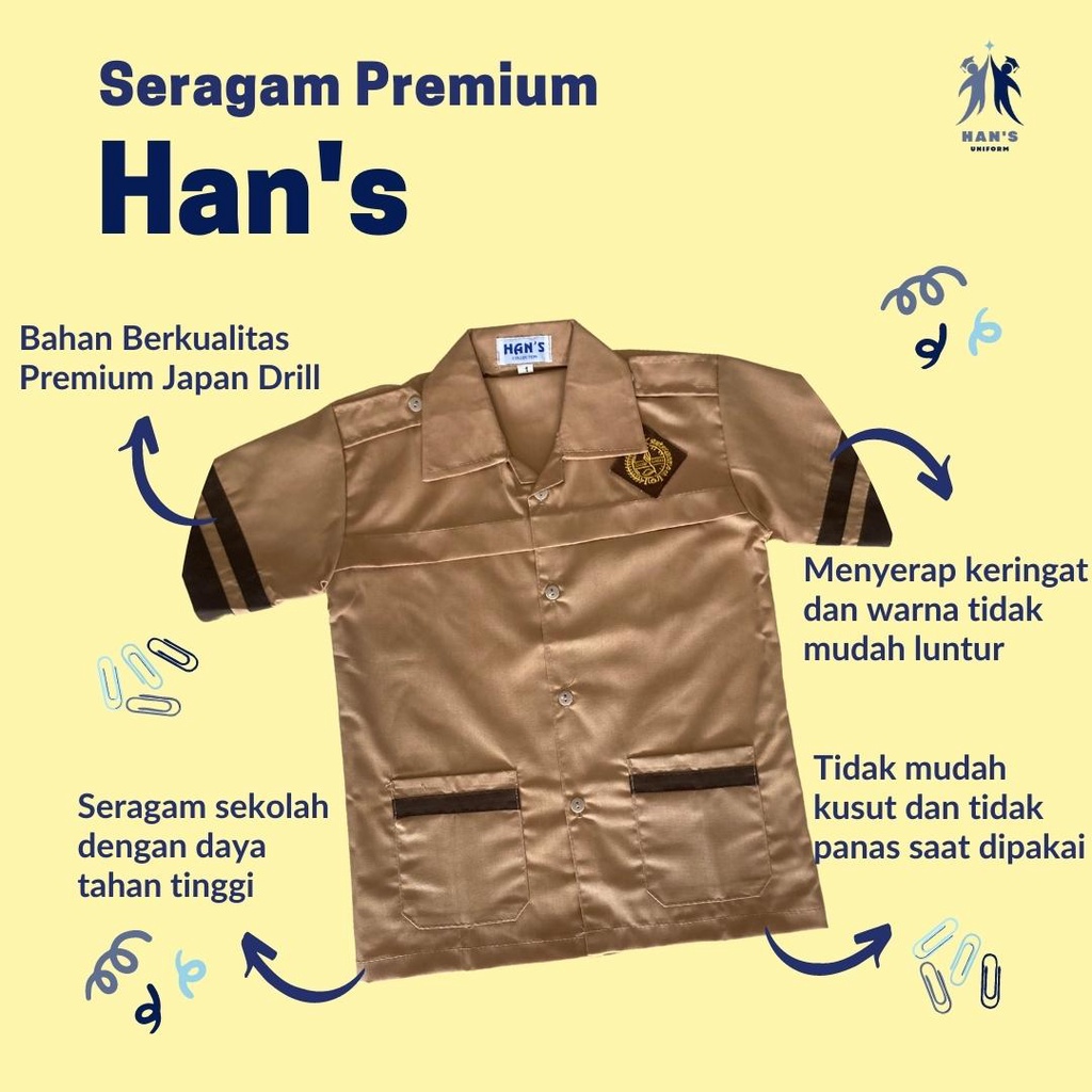seragam pramuka siaga lengan pendek japan drill premium kemeja pramuka sd coklat pendek