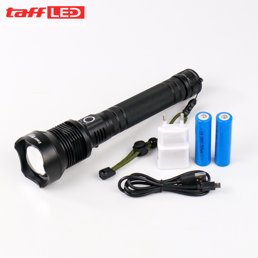 TaffLED Senter LED Flashlight USB Rechargeable XHP 70.2 - JHS522X - Black