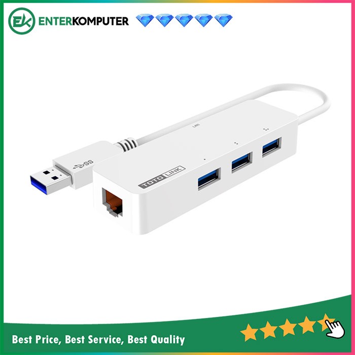 Totolink USB 3.0 with 3-Port Hub and LAN Ethernet Adapter - U1003