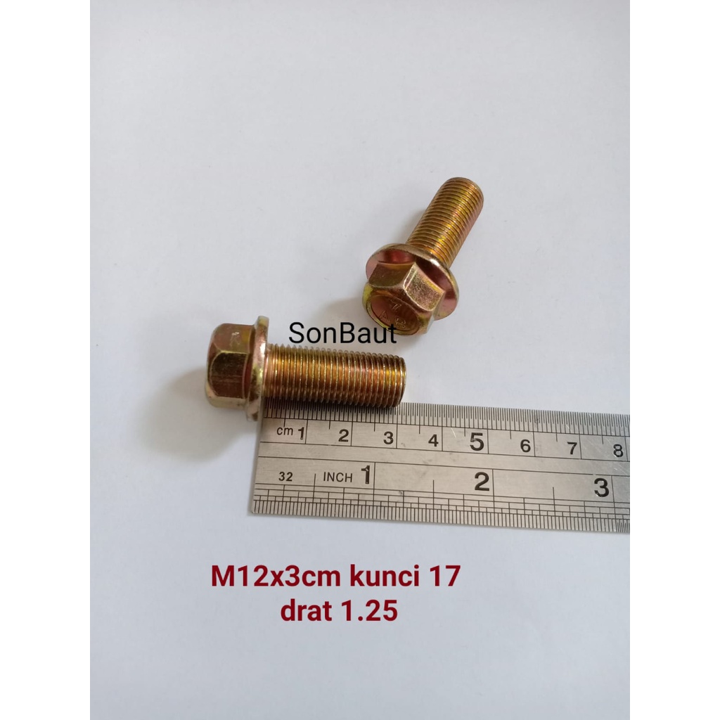 Baut Topi 17 3cm kunci 17 Flange bolt M12x30 12x30 drat halus 1.25