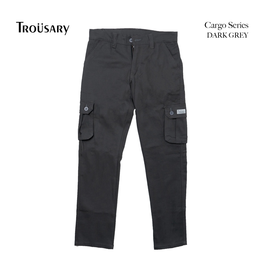 Trousary celana cargo panjang pria warna abu tua bahan premium size 28 - 42