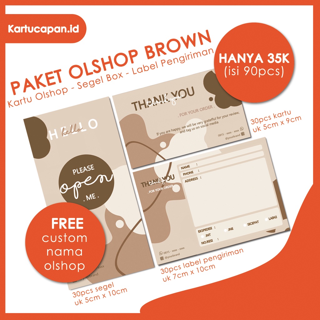 

[90PCS TERMURAH PROMO] PAKET OLSHOP / THANKS CARD / SEGEL BOX
