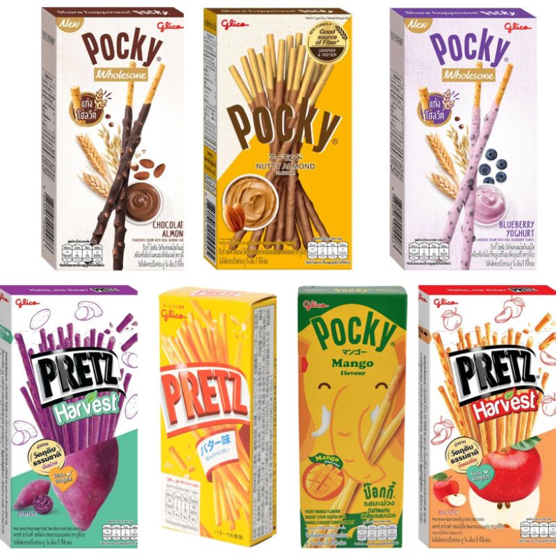 Glico Pocky Mangga Thailand - Yuzu -  Wholesome Blueberry Yogurt - Glico Pretz Purple Sweet Potato -