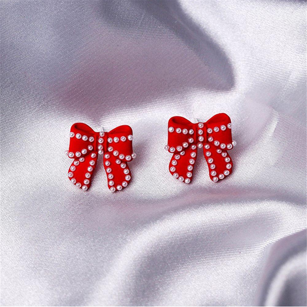 Preva Bow Earrings Natal Gadis Wanita Musim Gugur Dan Musim Dingin Aksesoris Pesta