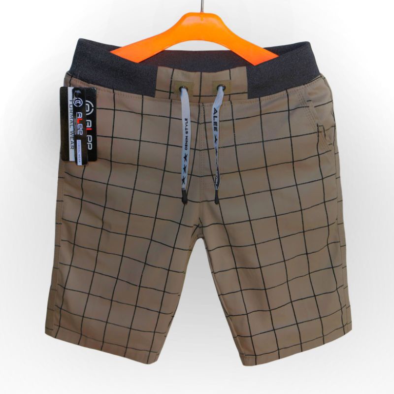 Celana Pendek Tartan Pria Motif Kotak Kotak Rip Pinggnag Karet