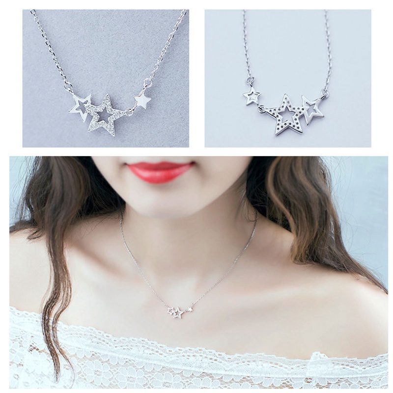 Kalung Choker Sterling Silver 925 Hias Liontin Bintang Bahan Zirkon Untuk Wanita
