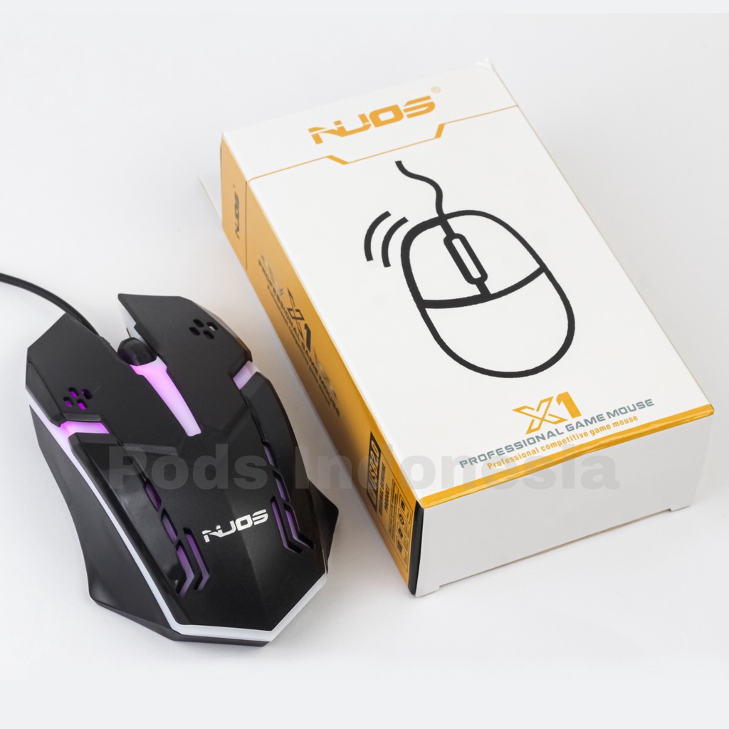 Mouse Gaming Kabel Original NUOS LED X1 RGB Colorful 7 LED Light By Pods Indonesia
