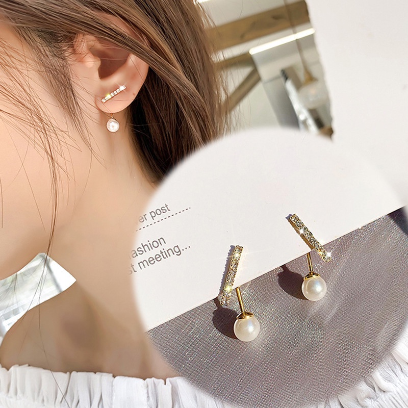 Anting Tusuk Gantung Temperament Hias Mutiaraberlian Gaya Koreasimple Untuk Wanita