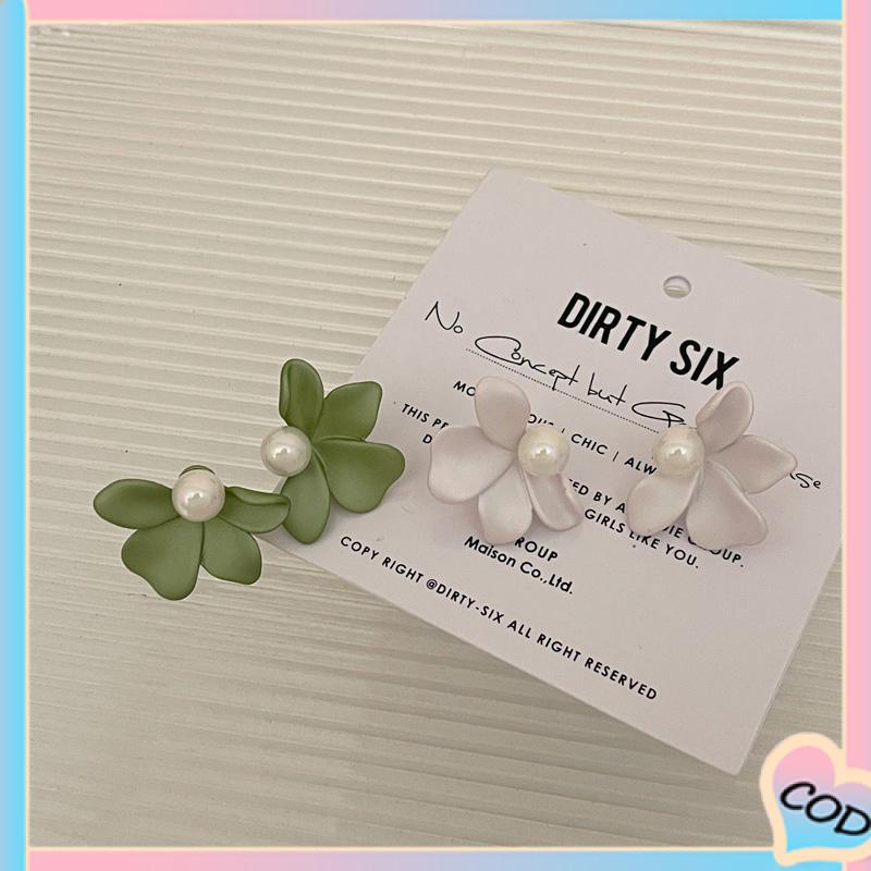 COD❤️Kontras warna cat semprot bunga anting-anting wanita kepribadian sederhana semua-pertandingan anting-anting anting-anting S925 Super Fairy temperamen anting-anting wanita-A.one