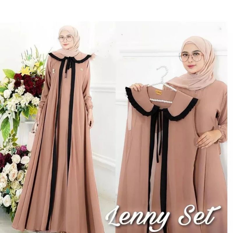 Baju Gamis wanita Lebaran Terbaru 2021 Kimiko Set Bahan Ceruty motif Polkadot M L Inner Dan Outer Bisa Di PisaH-2