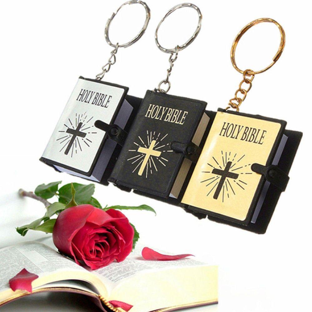 Needway Hadiah Kitab Suci Gold/Silver/Black Cross The Old Testament Book Yesus Miniatur Kristen Kertas Gantungan Kunci