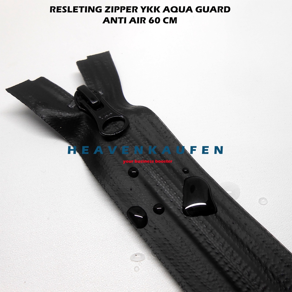 Resleting Zipper YKK 60 cm Atau 24 inch Aqua Guard Anti Air Waterproof Hitam Set Open-End