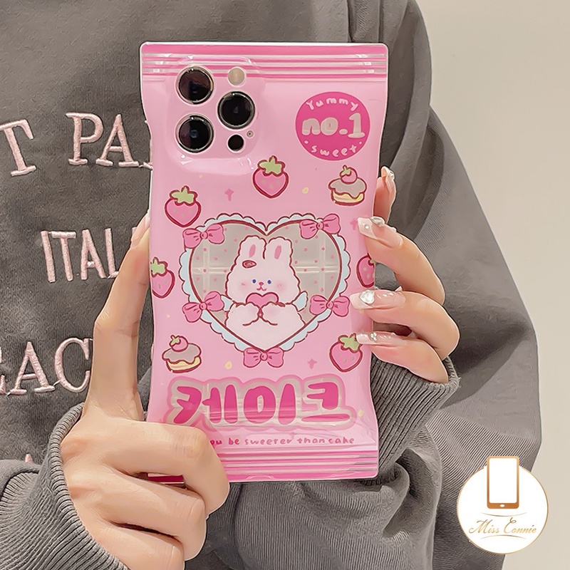 Soft Case Motif Strawberry Kelinci Hati Untuk iPhone 11 Pro Max XR 8 7 6 6s Plus 14 12 13 Pro Max 14 Plus X XS Max SE 2020