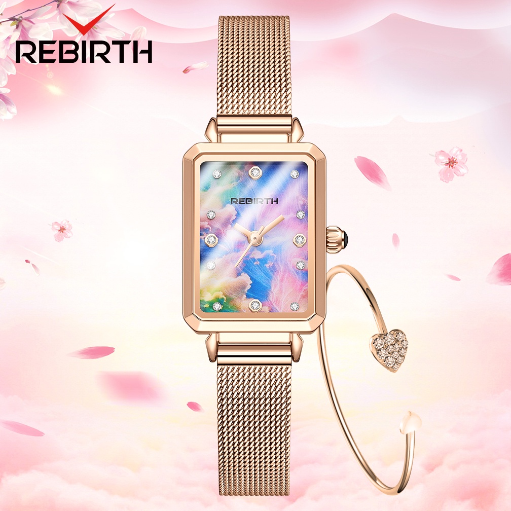 REBIRTH Jam Tangan Wanita Mode Santai Warna-Warni Dial  Anti Air KuarsaTali Jala Jam Tangan Cewek