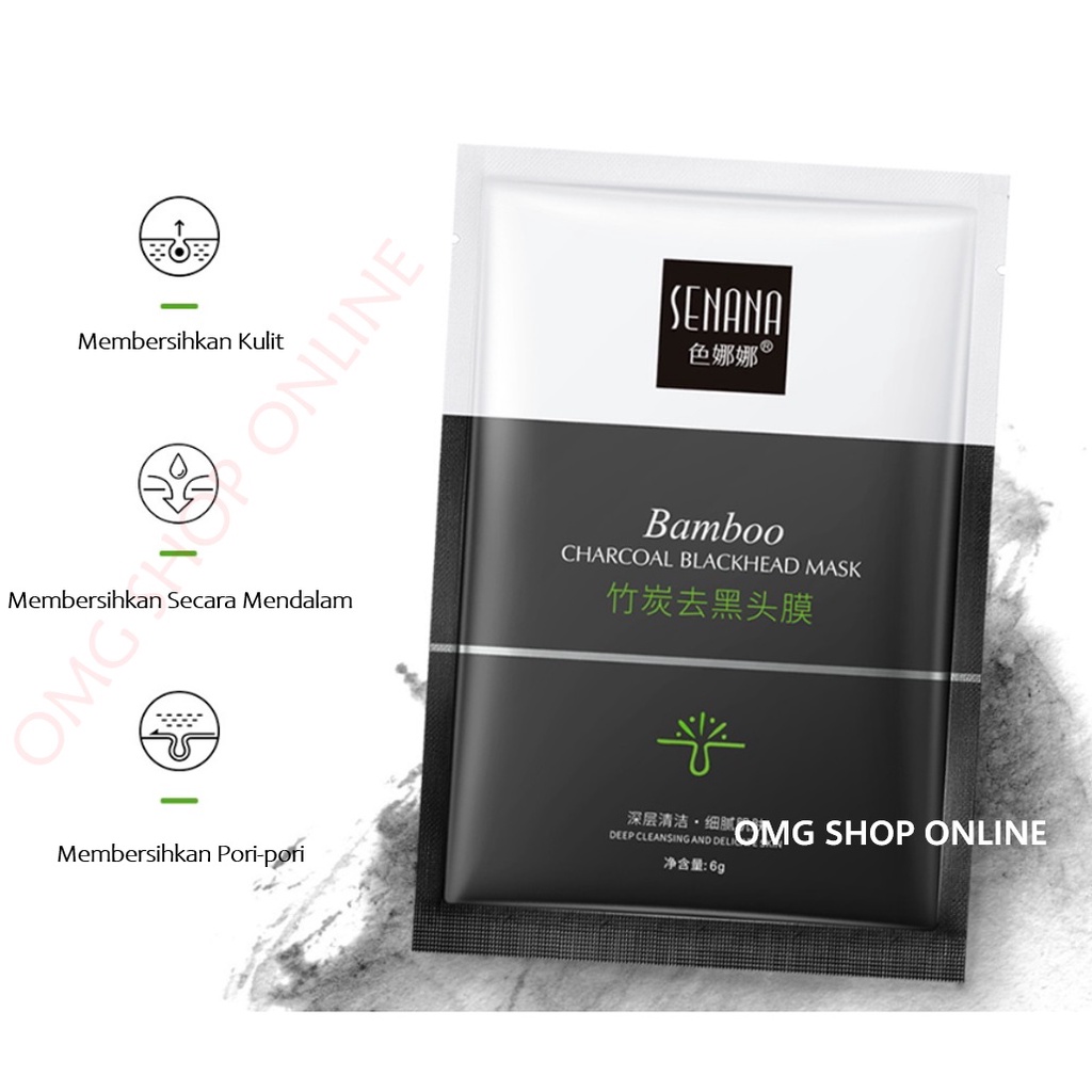 Isi 5 Pcs Masker Komedo Senana Bamboo Charcoal Activated Carbon Blackhead Mask / Masker Wajah Peel Off Jerawat Masker Organik Murah Masker Peel Off Komedo Ampuh Flek Hitam / Masker Wajah Organik Masker Korea Skincare Pemutih Wajah dan Glowing Viral