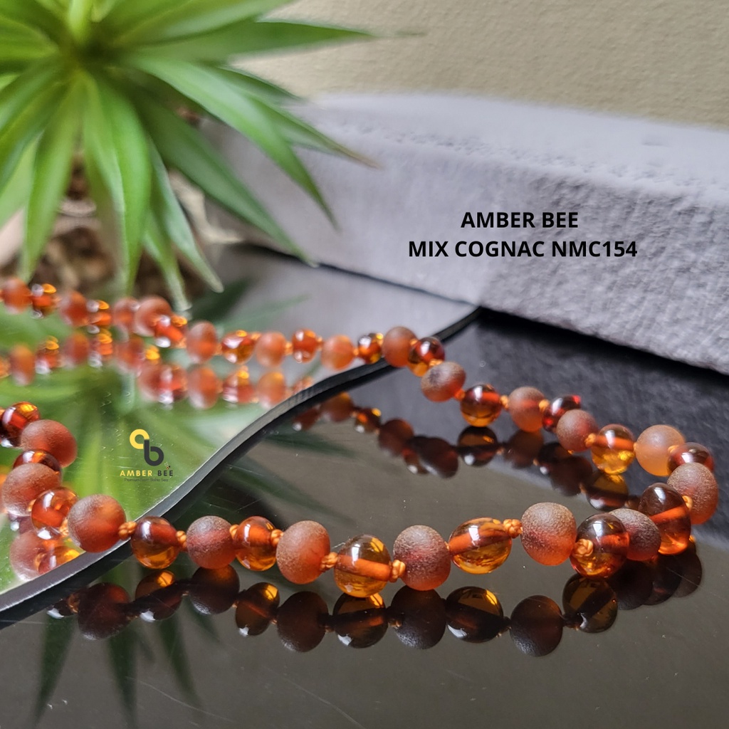 Kalung Amber Pereda Nyeri Tumbuh Gigi Bayi dan Anak Premium Mix Combine Cognac NGMC154 By Amber Bee