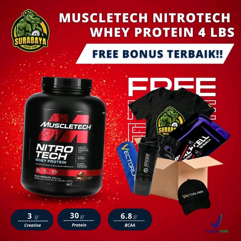 Muscletech Nitrotech Performance Whey Protein Isolate 4 Lbs Blend BPOM AOM Nitro Tech Perform