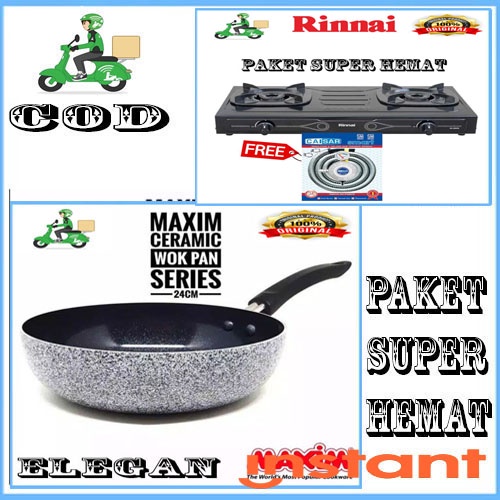 PAKET 3PCS MAXIM NEOSTONE DEEP WOK 24 CM+KOMPOR RI 202S 2TUNGKU+SELANG REGULATOR KOMPLIT