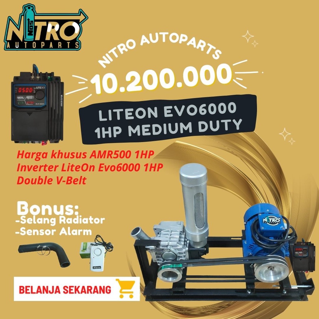 Blower Supercharger Amr500 1hp dengan Inverter LiteOn evo6800 (Double Pulley)