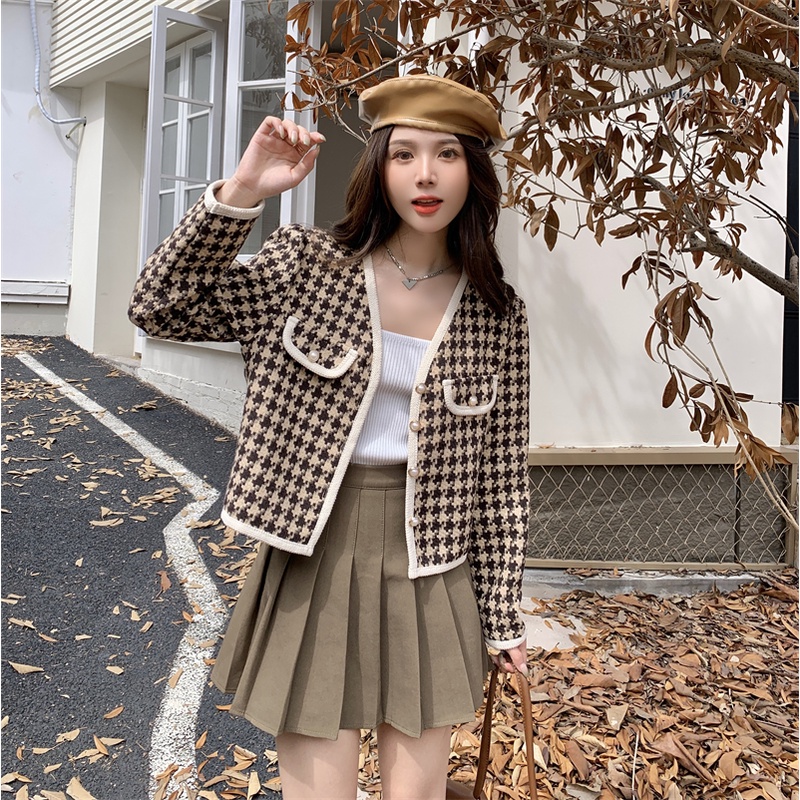 XIAOZHAINV Korean style Cardigan Lengan Panjan Wanita Crop